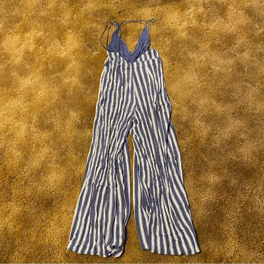 Striped Blue and White Jumpsuit - Picture 4 of 8